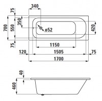 Laufen SOLUTIONS vana 1700x700x460 mm, vestavná, bílá   H2225000000001